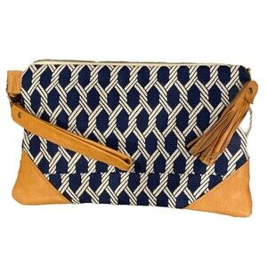 Melmax Design Wristlet Clutch Purse Blue & White Handcrafted Leather Details